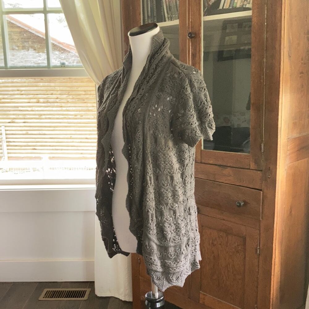 Cato Grey Short Sleeve Cardigan, Size S